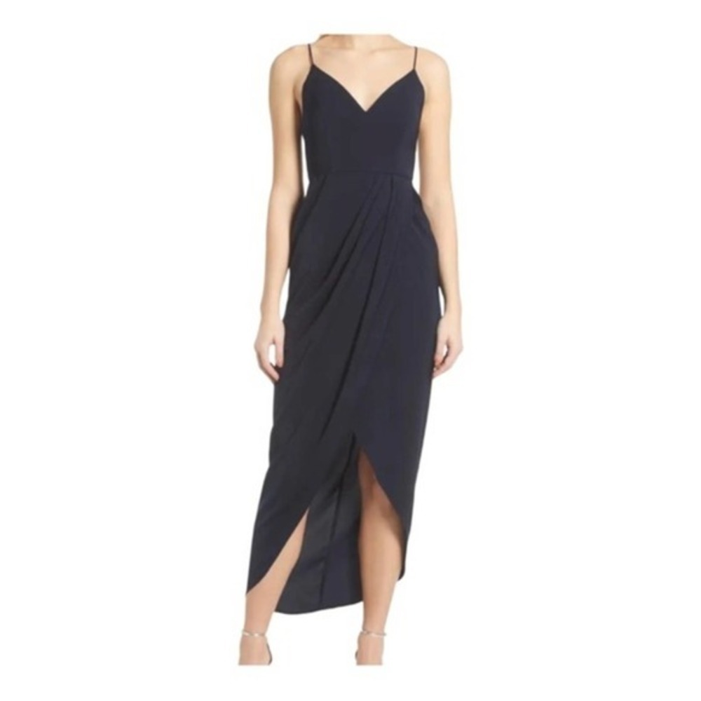 Shona Joy Tulip Hem Navy‎ Blue Maxi Dress Size 4 Wedding Guest